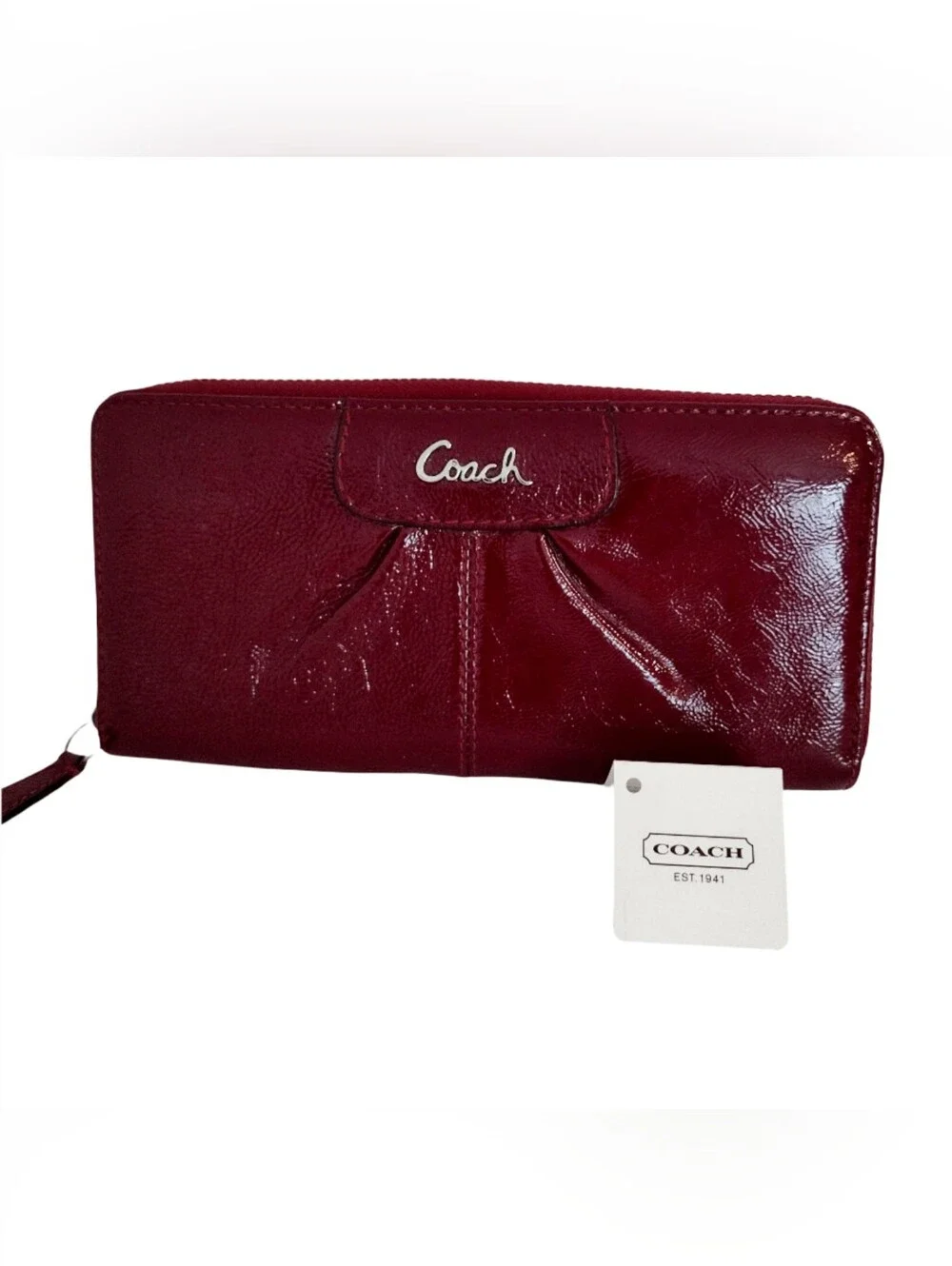 NWT Coach Ashley Pleated Patent Leather Zip Around Wallet Accordion in Red Y2K